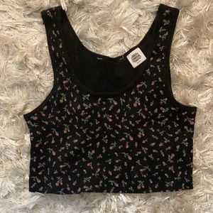 levi floral black ribbed tank